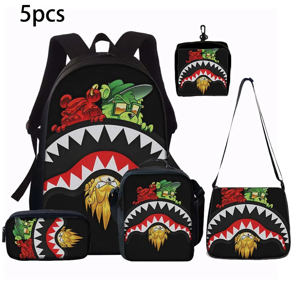 Trendy Shark Graphic Backpack Set | Perfect for School Adventures