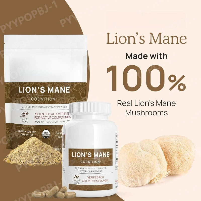Organic Lion's Mane Mushroom Extract Capsules | Vegan Supplement