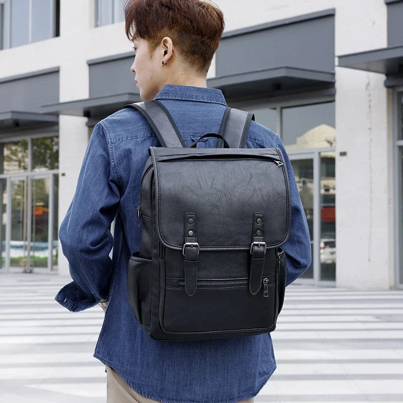 Large Capacity Vintage Men's Backpack | Stylish PU Leather Bag