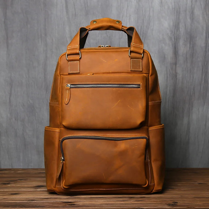 Large Capacity Retro Leather Men's Backpack for Travel & Work