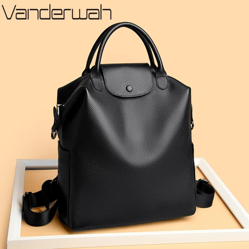 Genuine Cowhide Leather Women's Backpack | Stylish Large Capacity Bag
