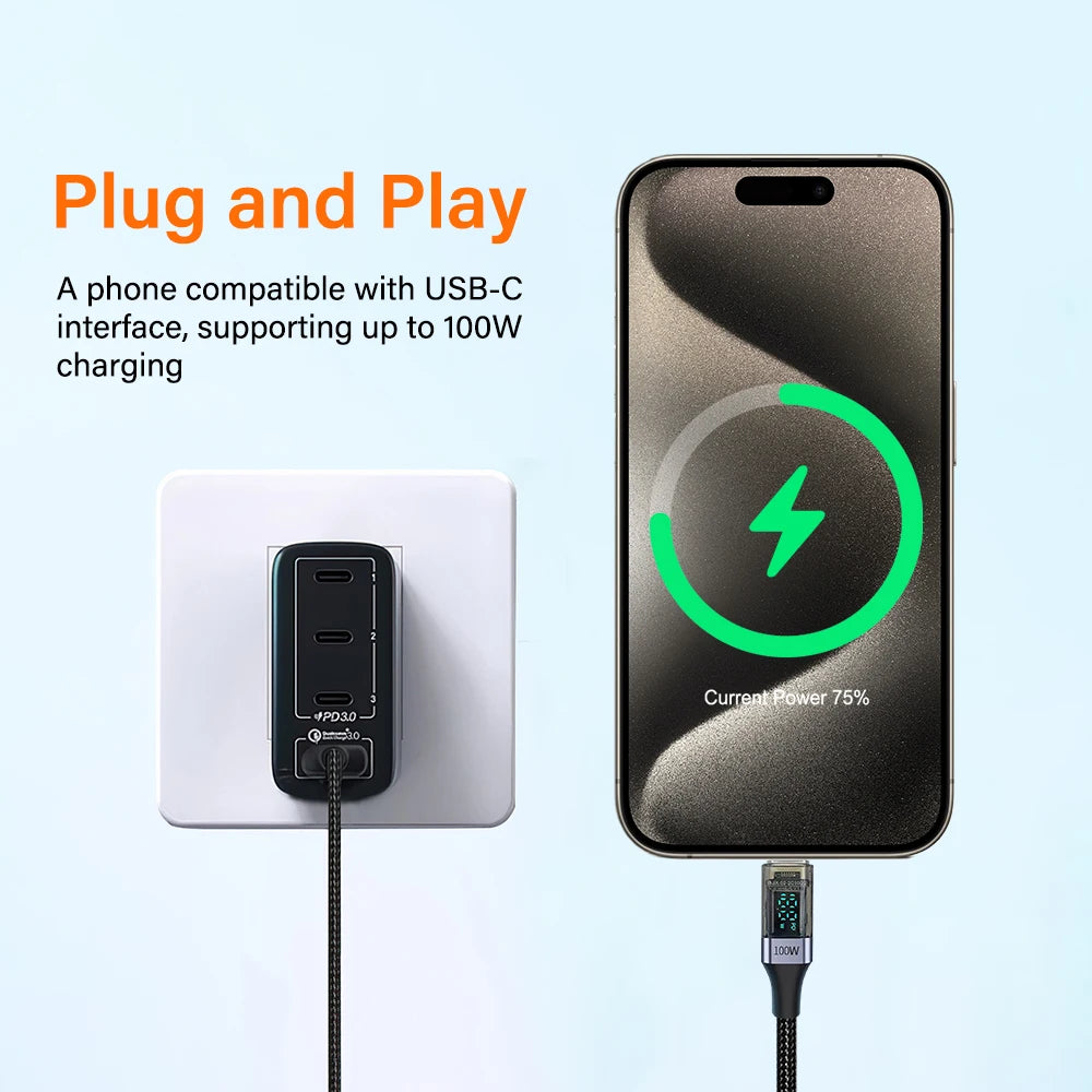 High-Speed USB C Cable with Digital Display | 100W Charging