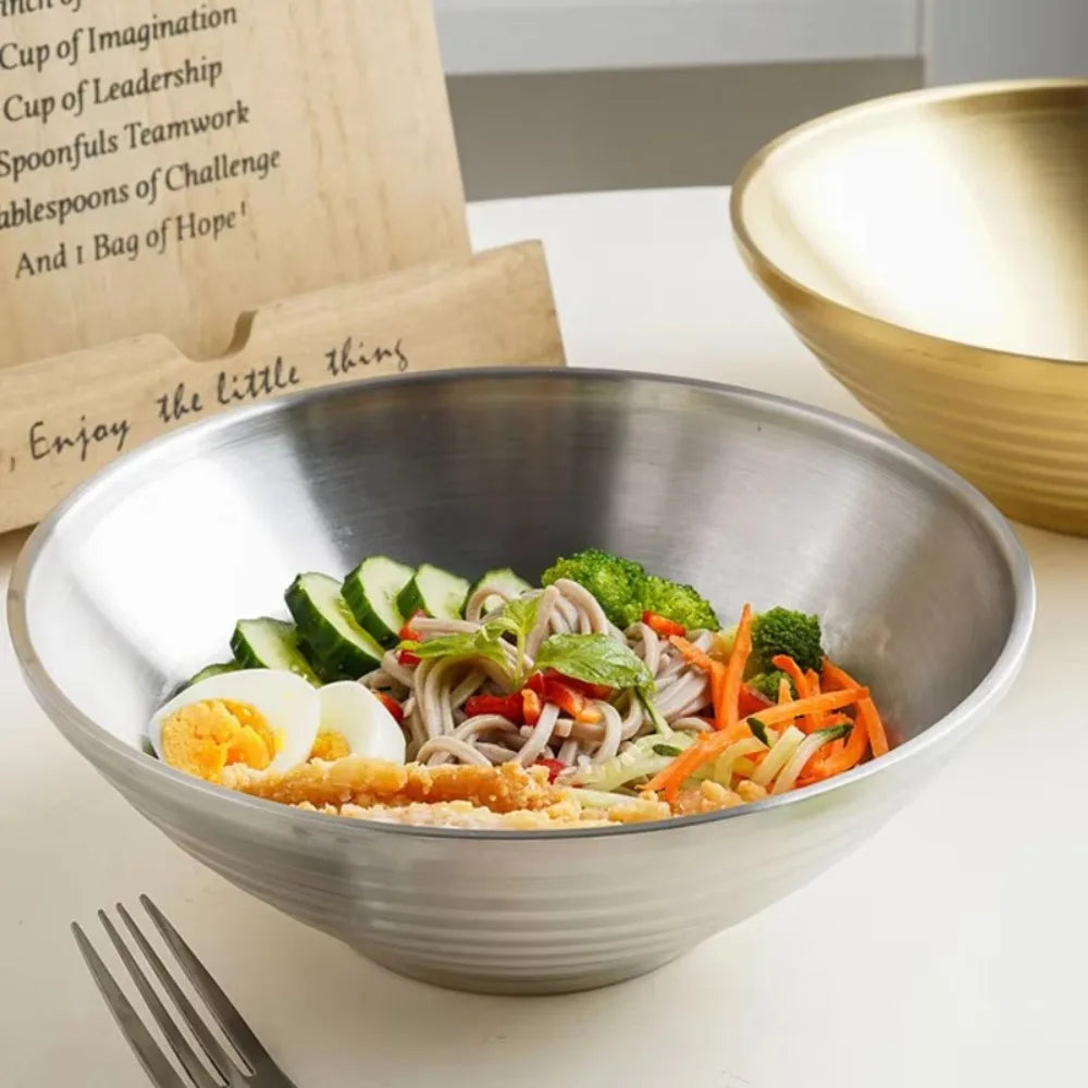 Large Double Layer Stainless Steel Ramen Bowl | Anti-Scald Design