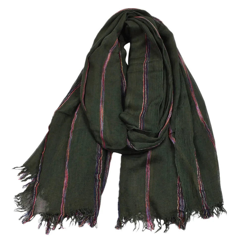 Cotton Linen Striped Men's Scarf | Warm Autumn Winter Accessories