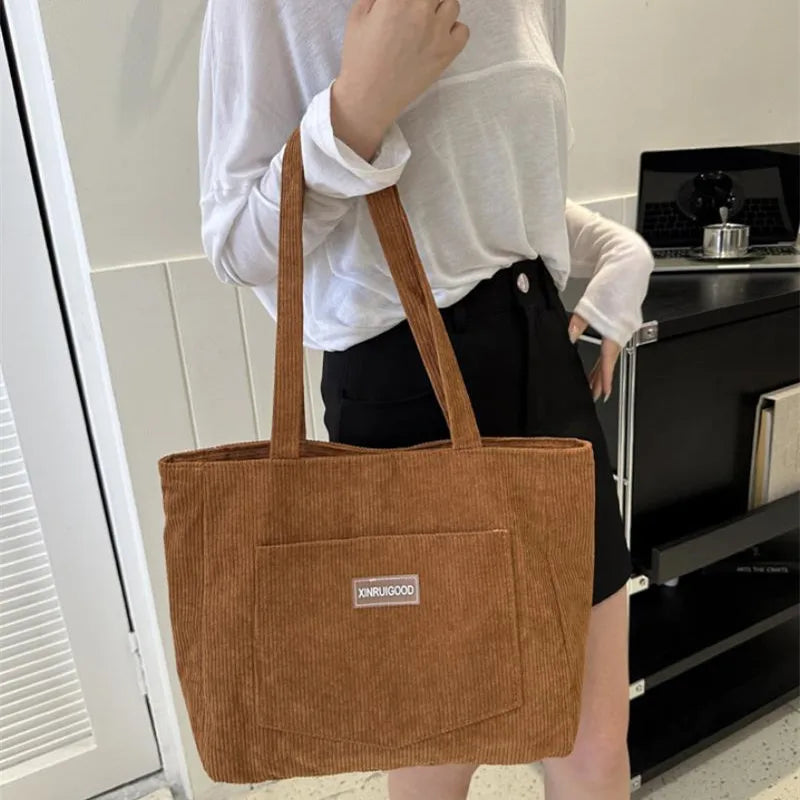 Stylish Women's Corduroy Shoulder Tote Bag | Large Capacity Handbag