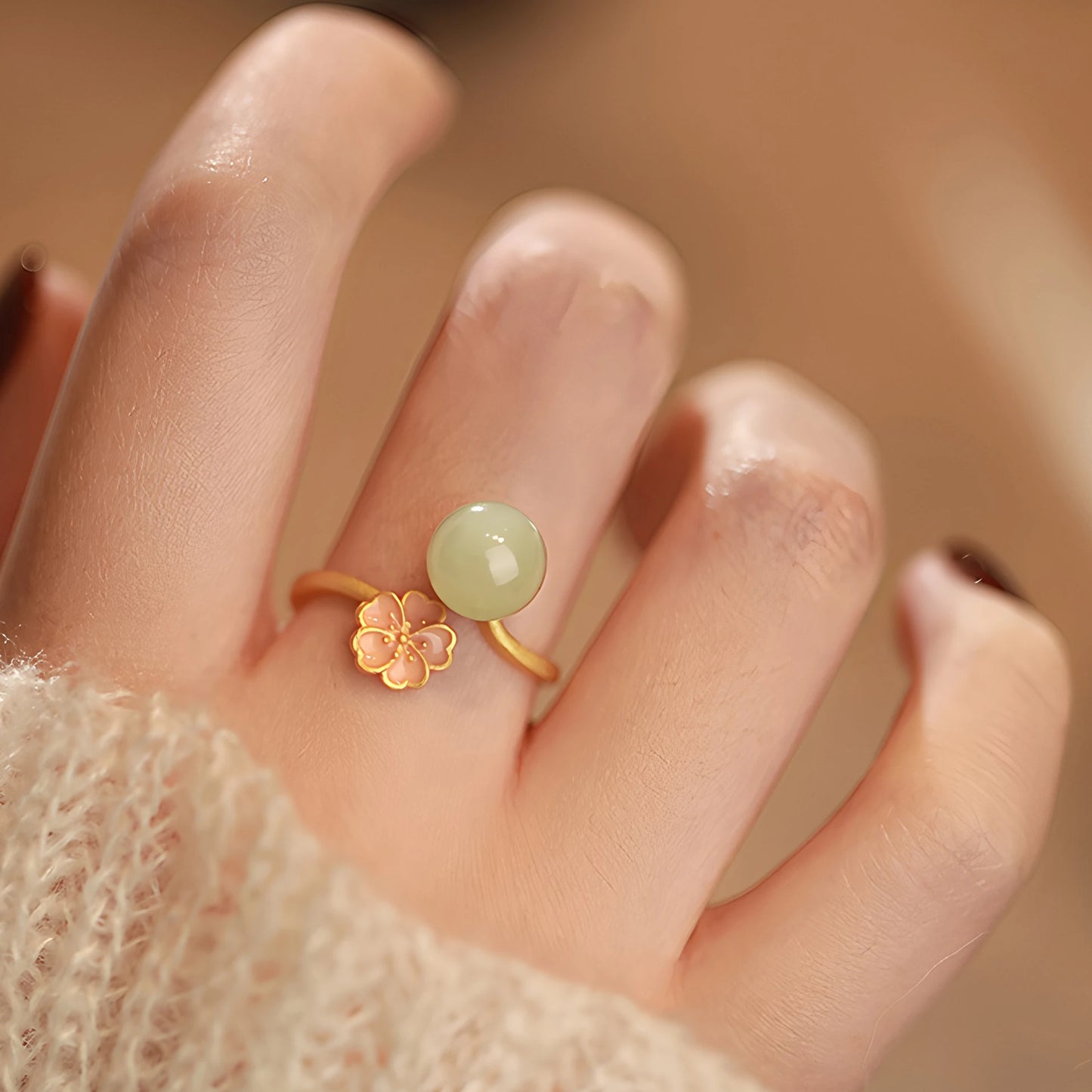 Adjustable Geometric Jade Ring for Women | Vintage Jewelry Gift