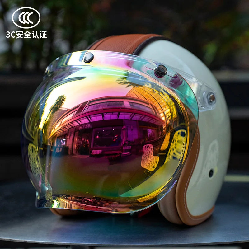 Retro Japanese Style Motorcycle Helmet with Bubble Shield