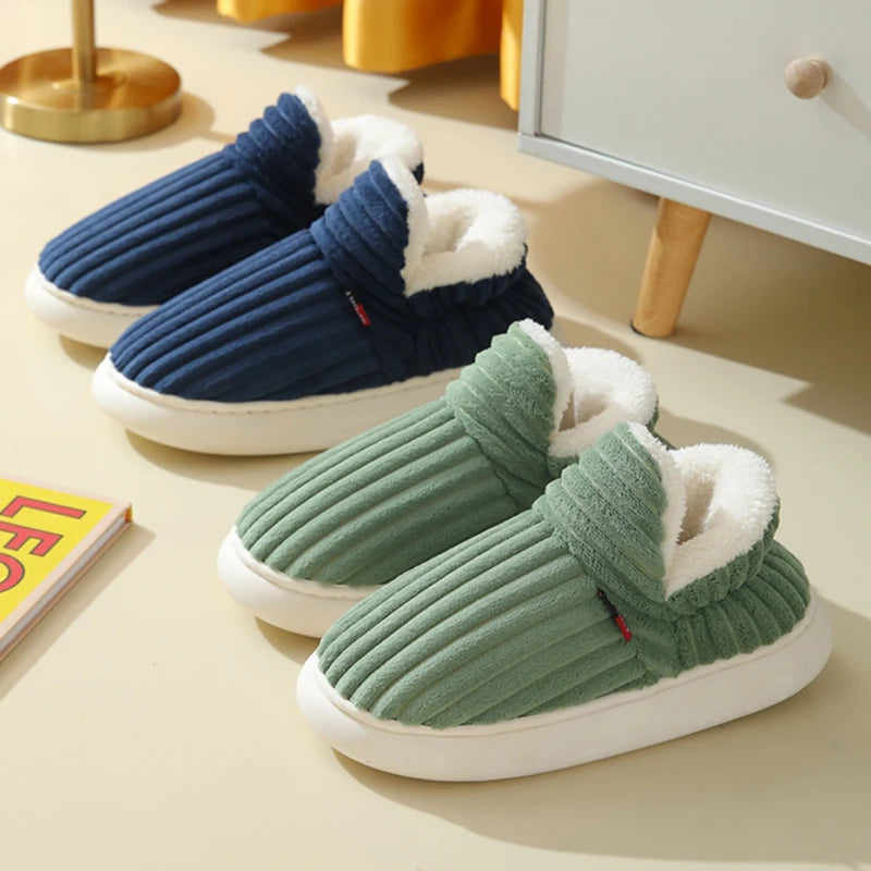 Cozy Winter Plush Corduroy Slippers | Non-Slip Indoor Shoes