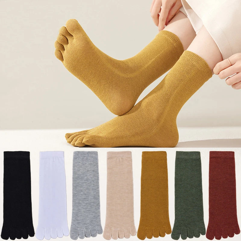 5 Pairs Women's 5 Finger Socks | Comfortable Cotton Toe Socks