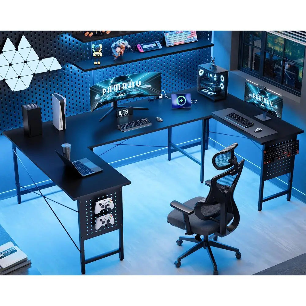 71 Inch Large U Shaped Computer Desk with Power Outlets