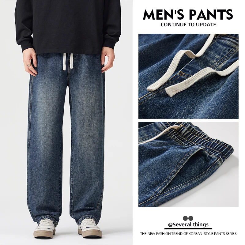 Men's Vintage Drawstring Wide-Leg Jeans | Trendy Casual Pants