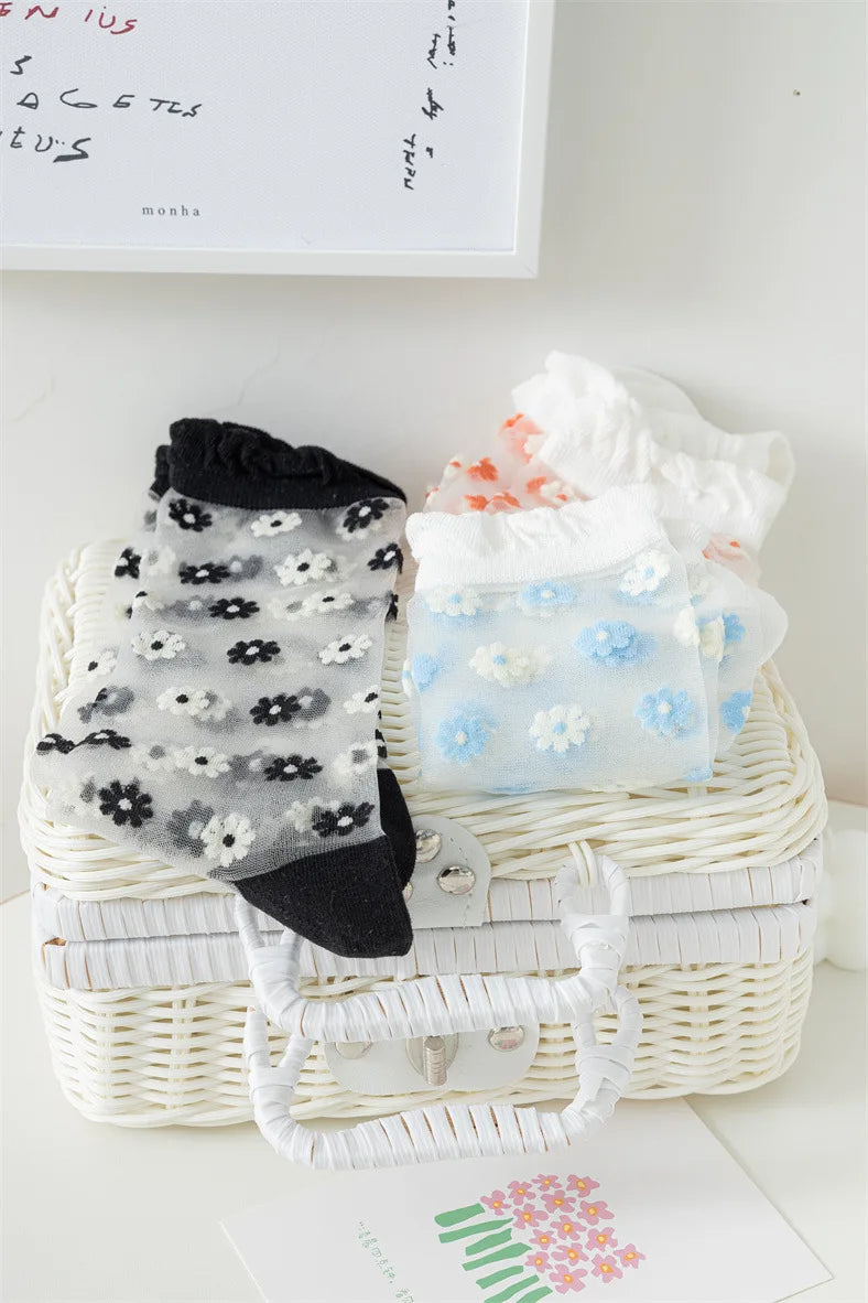 Floral Print Women's Socks | Thin Transparent Summer Socks