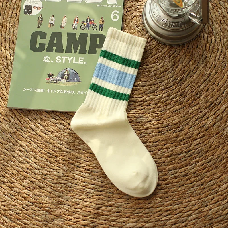 Vintage Striped Medium Tube Socks | Unisex Terry Sports Socks