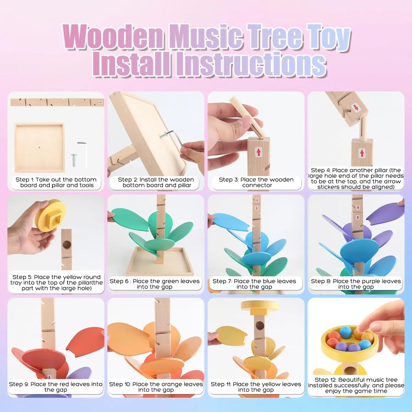 49PCS Wooden Marble Run Music Tree Toy | Fun Learning Game for Kids