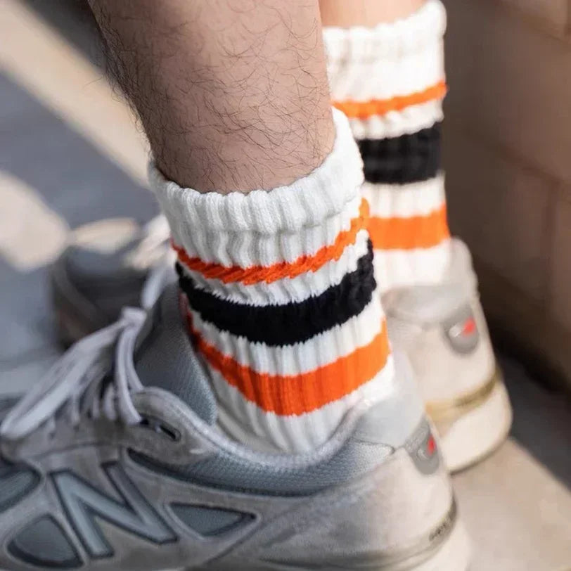 Vintage Striped Medium Tube Socks | Unisex Terry Sports Socks
