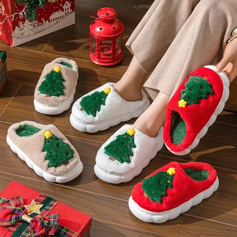 Cute Christmas Tree Fluffy Slippers | Cozy Indoor/Outdoor Slides