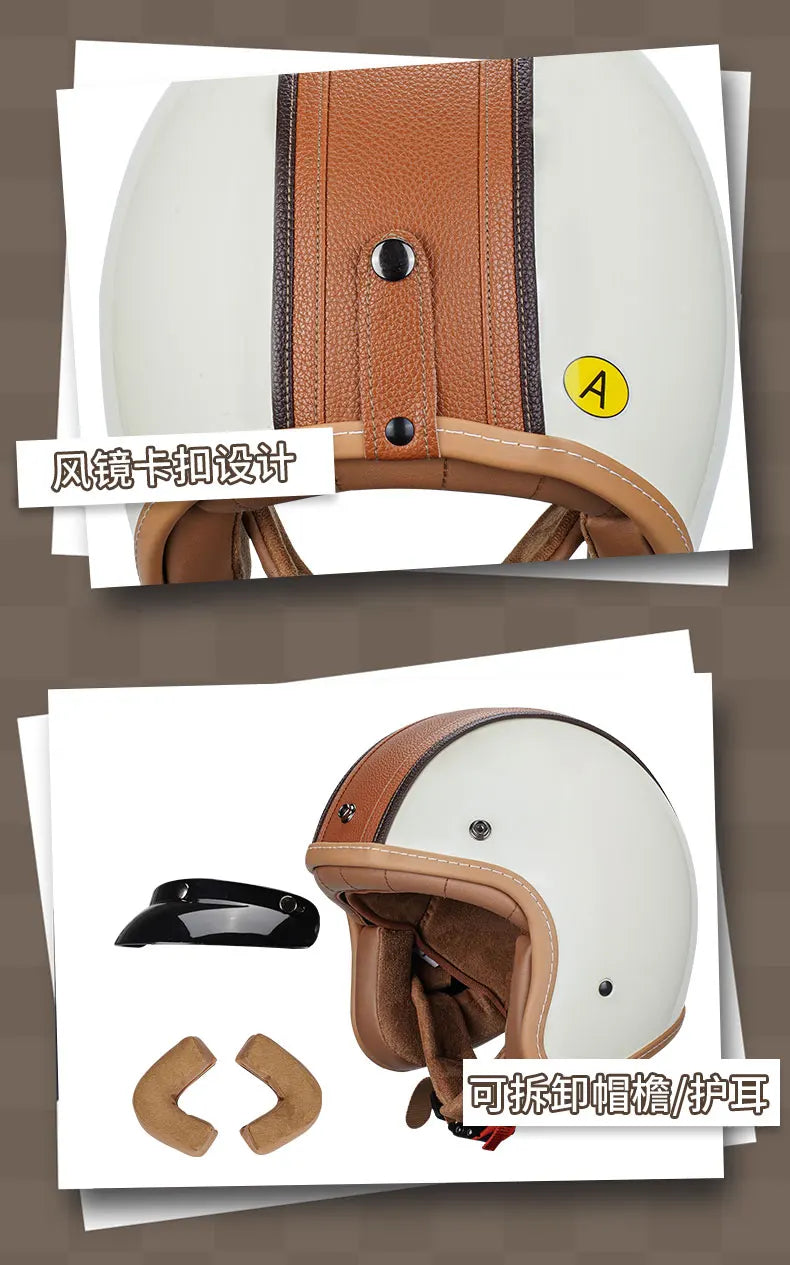 Retro Japanese Style Motorcycle Helmet with Bubble Shield