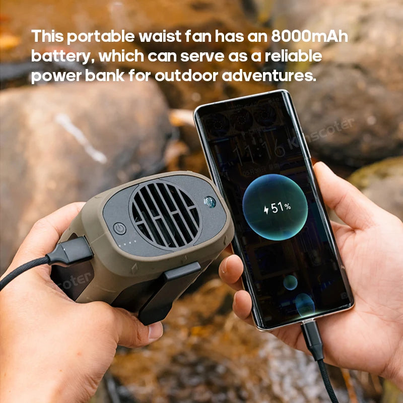 8000mAh Outdoor Waist Fan | Portable Bladeless Neck Fan with Lights