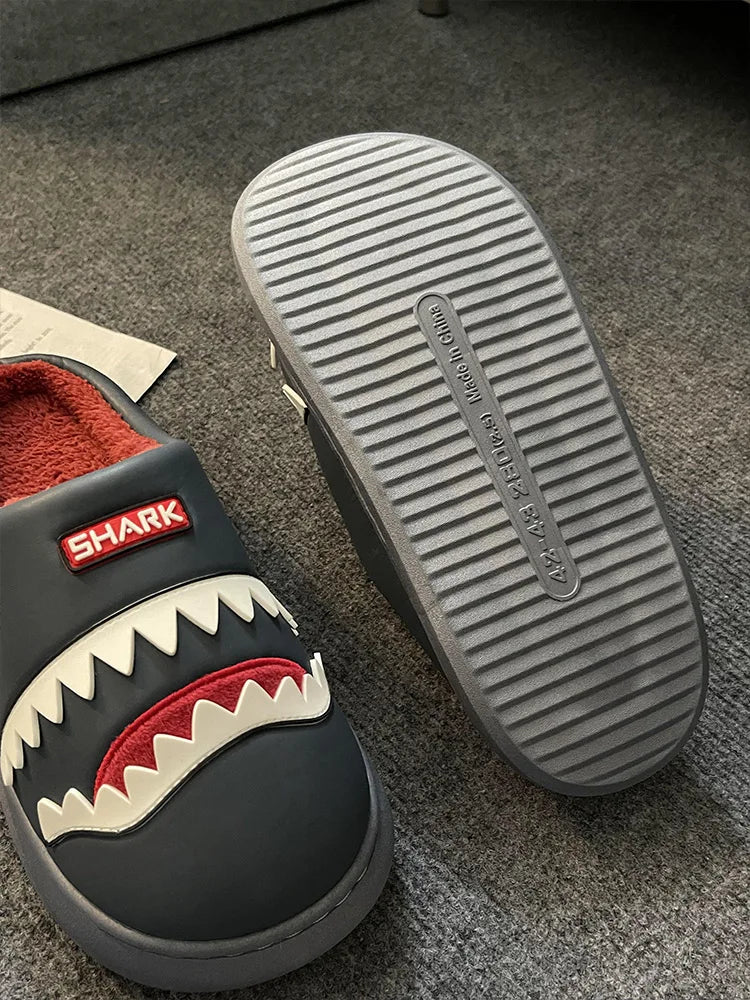 Men's Shark Plush Winter Slippers | Cozy Warm Indoor Outdoor Shoes