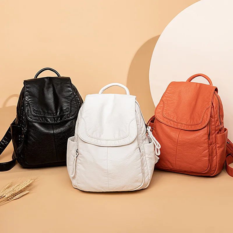 Stylish Women's White Washed Leather Backpack for Casual Travel