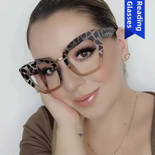 Leopard Print Oversized Women’s Anti Blue Light Reading Glasses