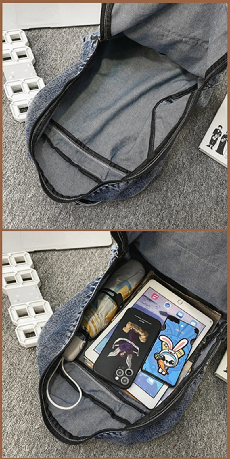 Casual Denim Backpack | Large Capacity Laptop Bag for School & Travel