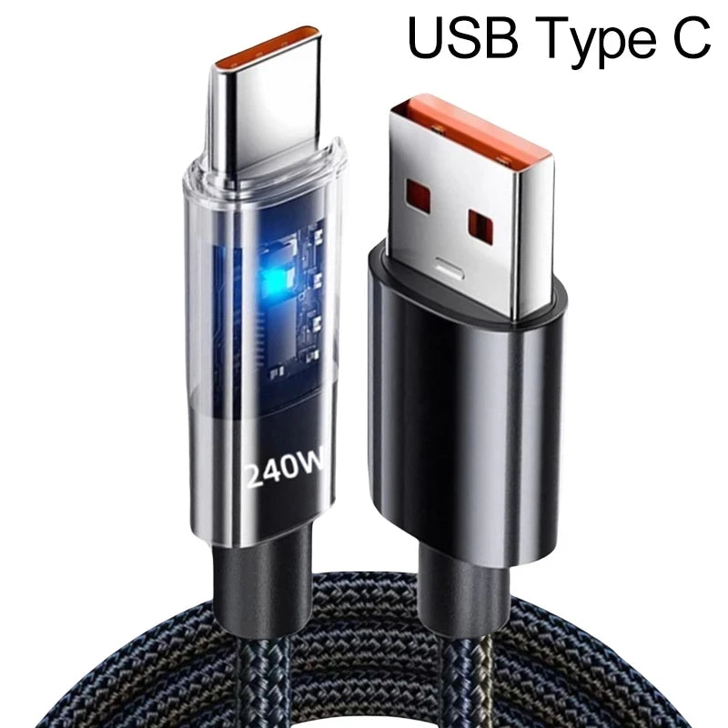 240W Nylon USB C PD Super Fast Charging Cable with LED Display