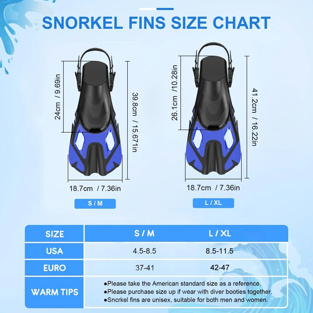 Swim Flippers Snorkel Fins Short Diving Frog Shoes Duck Webs Adjustable Silicone Travel Size Open Heel For Adult Men Women Youth