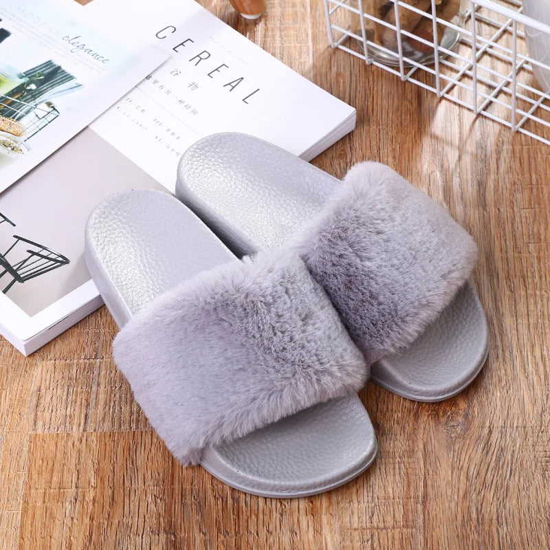 Women's Open Toe Fuzzy Plush Slippers | Cozy Winter House Slides