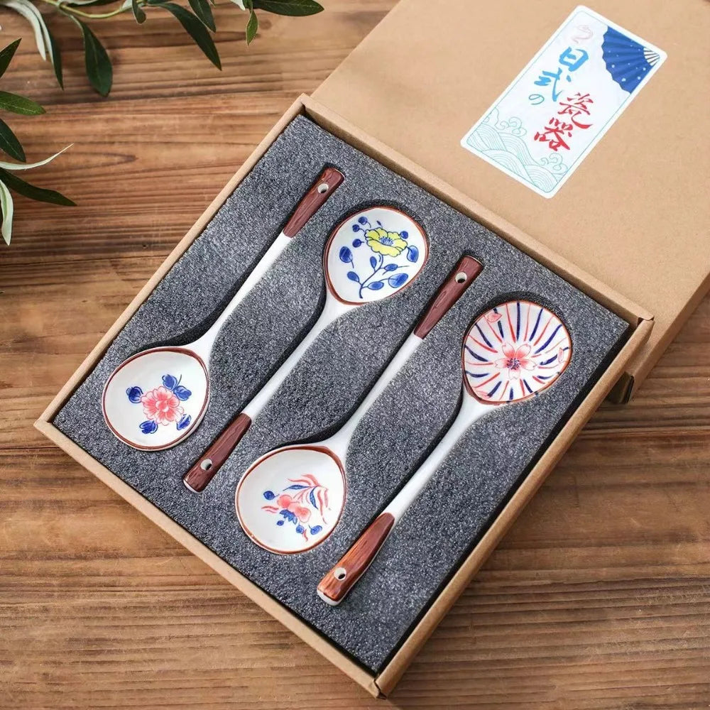 Juego de cucharas de sopa de cerámica estilo japonés | Regalos resistentes al calor