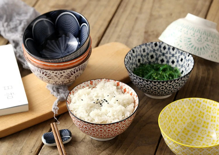 Cuenco de arroz de cerámica estilo japonés de 4.5 pulgadas | Vajilla elegante