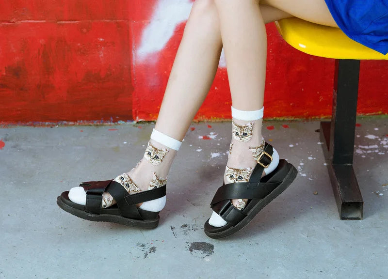 Trendy Women’s Transparent Cat Socks | Cute Kawaii Summer Fashion