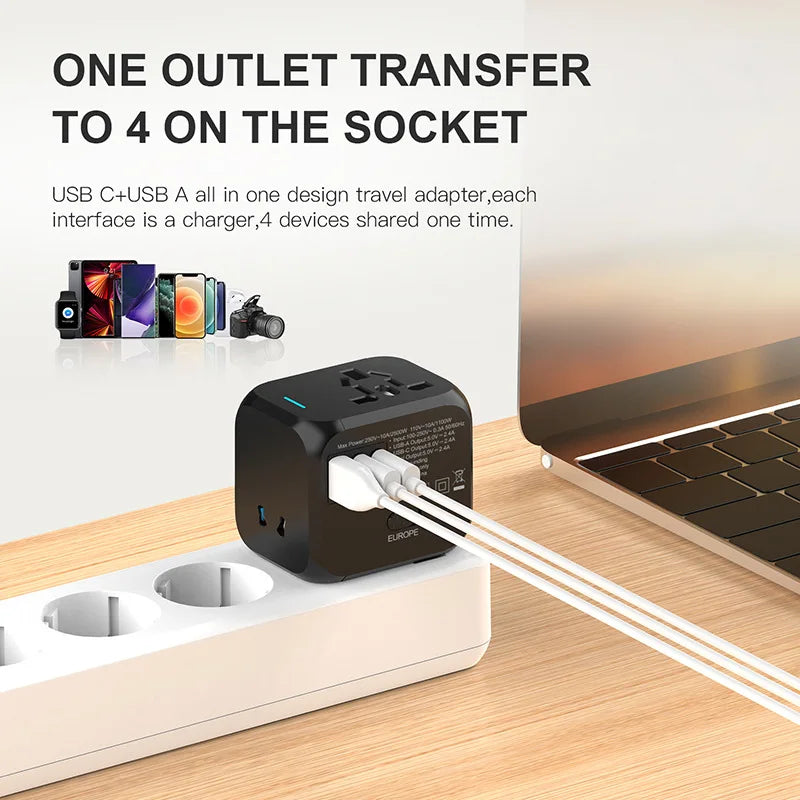 Universal Travel Adapter with USB-C & USB-A | Worldwide Compatibility