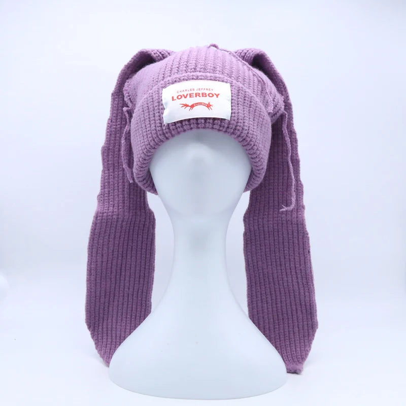 Unisex Long Fox Ears Knitted Beanie | Y2K Bunny Rabbit Hat