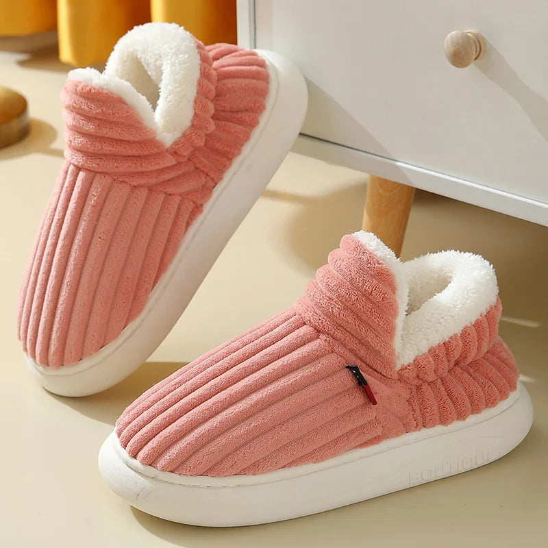 Cozy Winter Plush Corduroy Slippers | Non-Slip Indoor Shoes