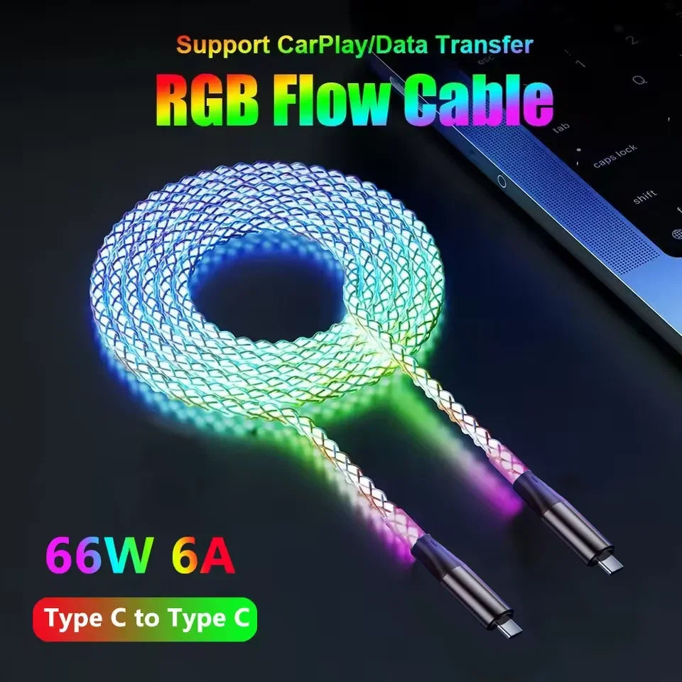 1m 6A Glowing USB Type C Charging Cable | Fast Charge Mobile Cord