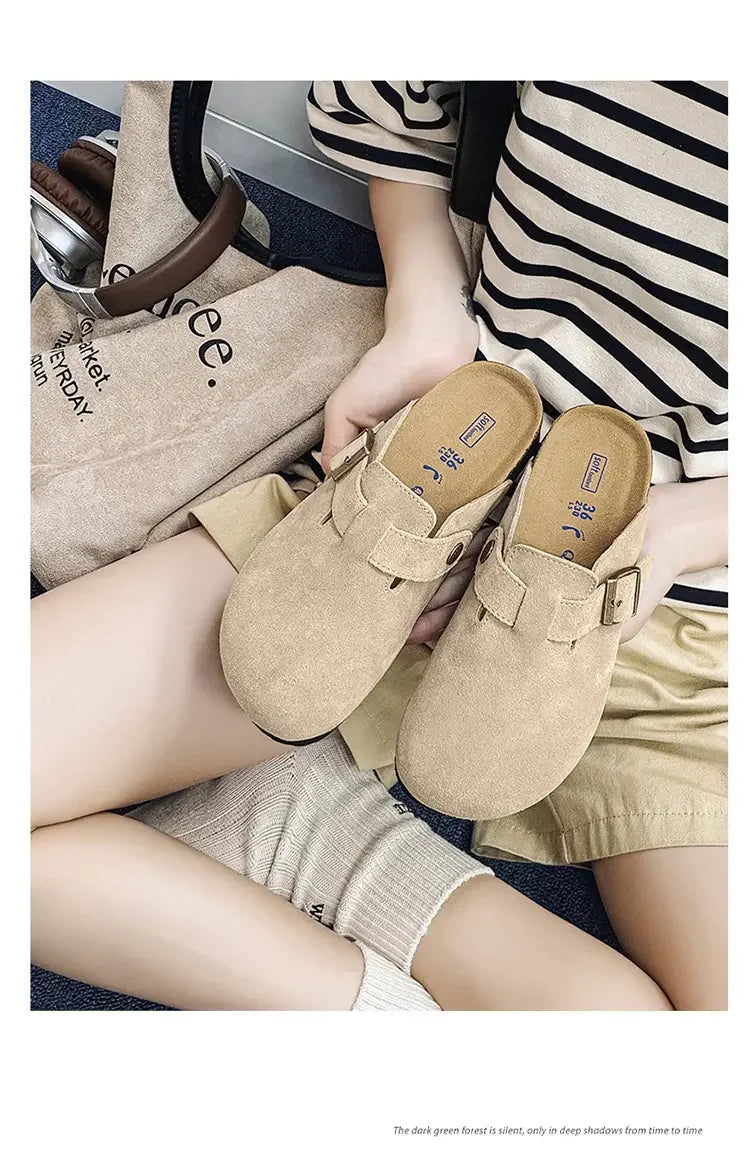 Cow Suede Cork Mules Slippers for All Seasons | Comfortable Clogs