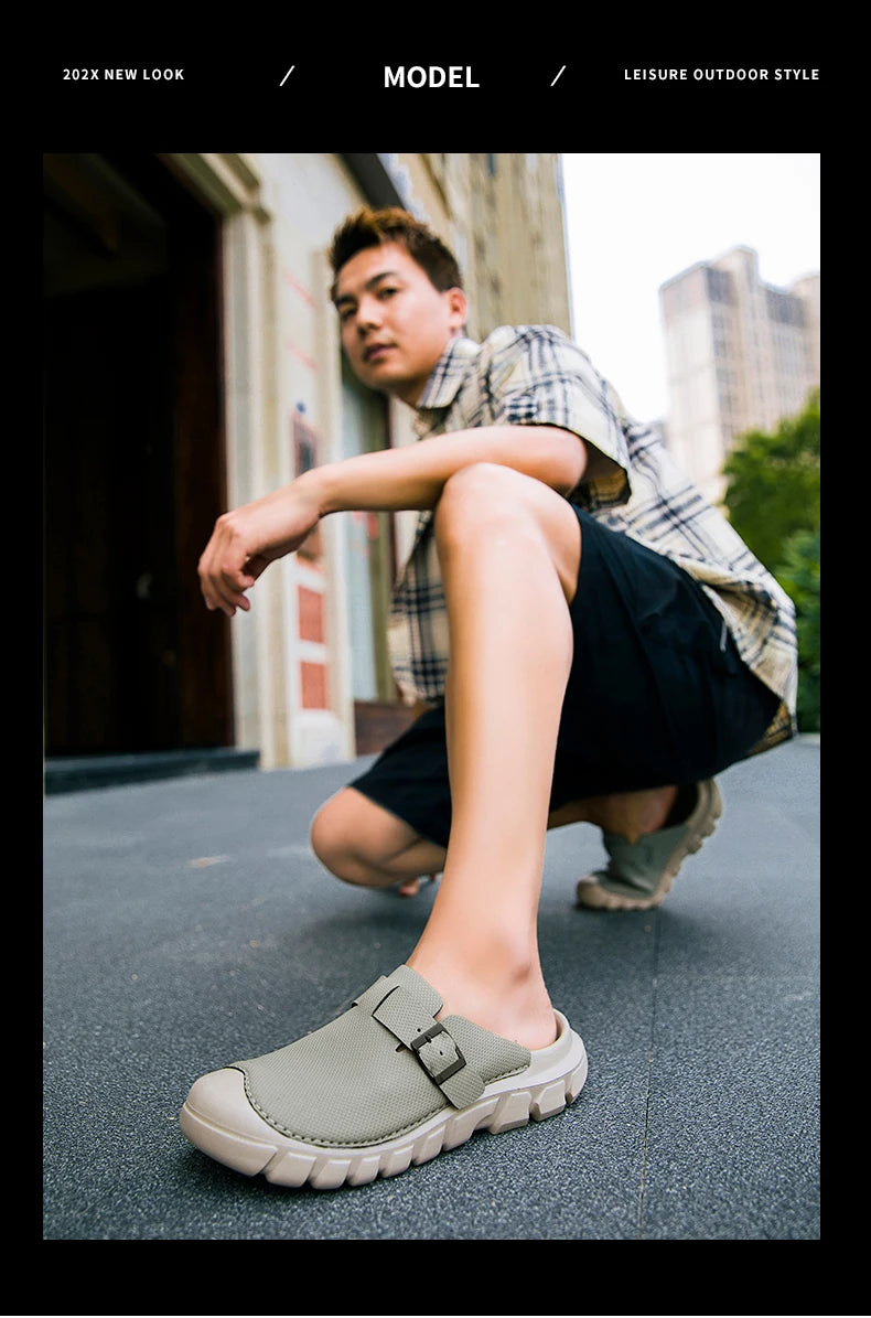 Summer Mens Casual Shoes Mesh Breathable Half Slippers Fashion Walking Sneakers Handmade Male Sandals Lightweight Non-slip Clogs