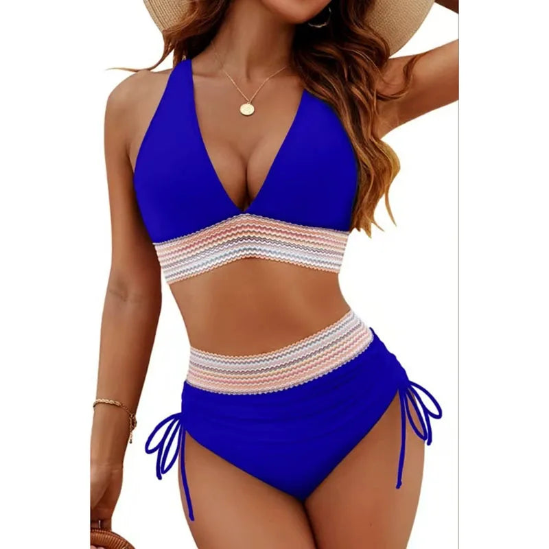 Sexy Deep V-Neck Bikini Swimsuit Set for Women | High Waist Swimwear