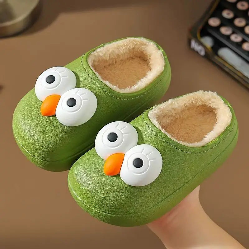 Kids 3D Big Eyes Animal Print Plush Slippers | Cozy Winter Shoes