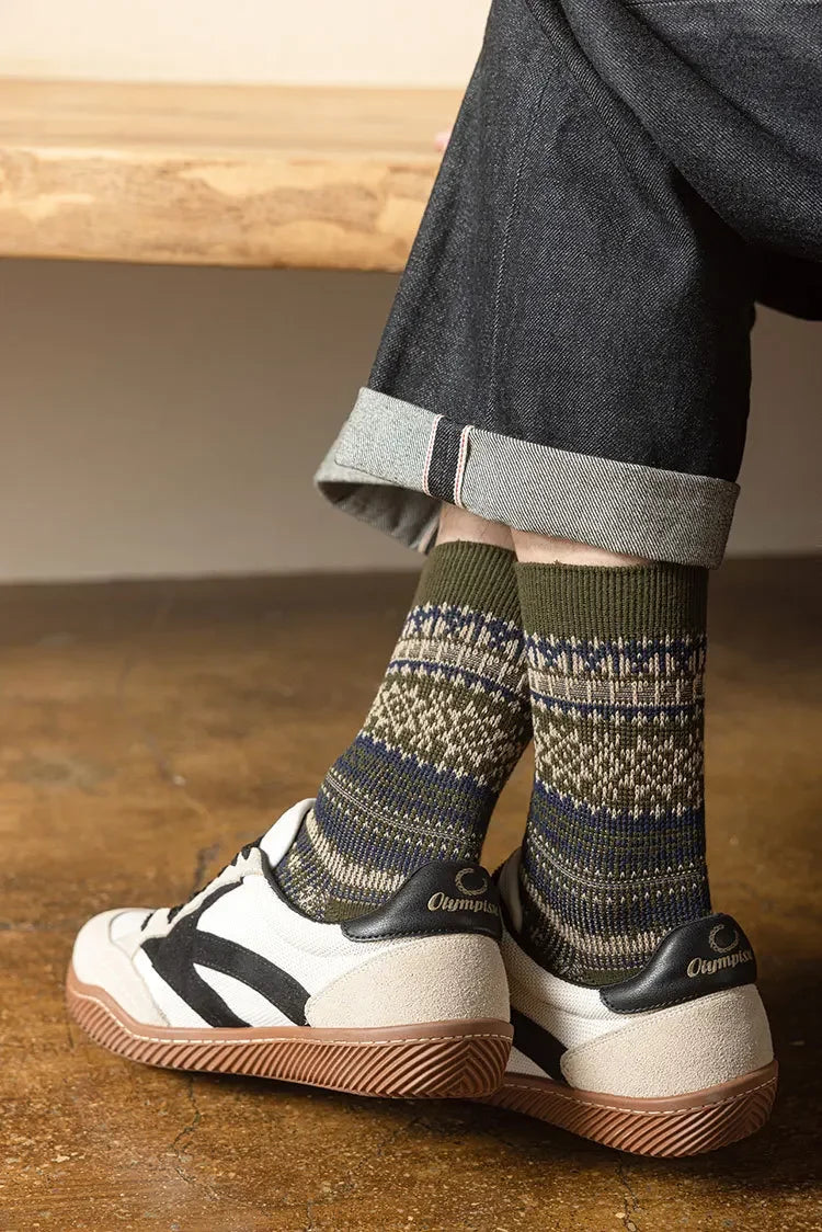 Men's Retro Geometric Pattern Middle Tube Socks | Stylish & Comfy