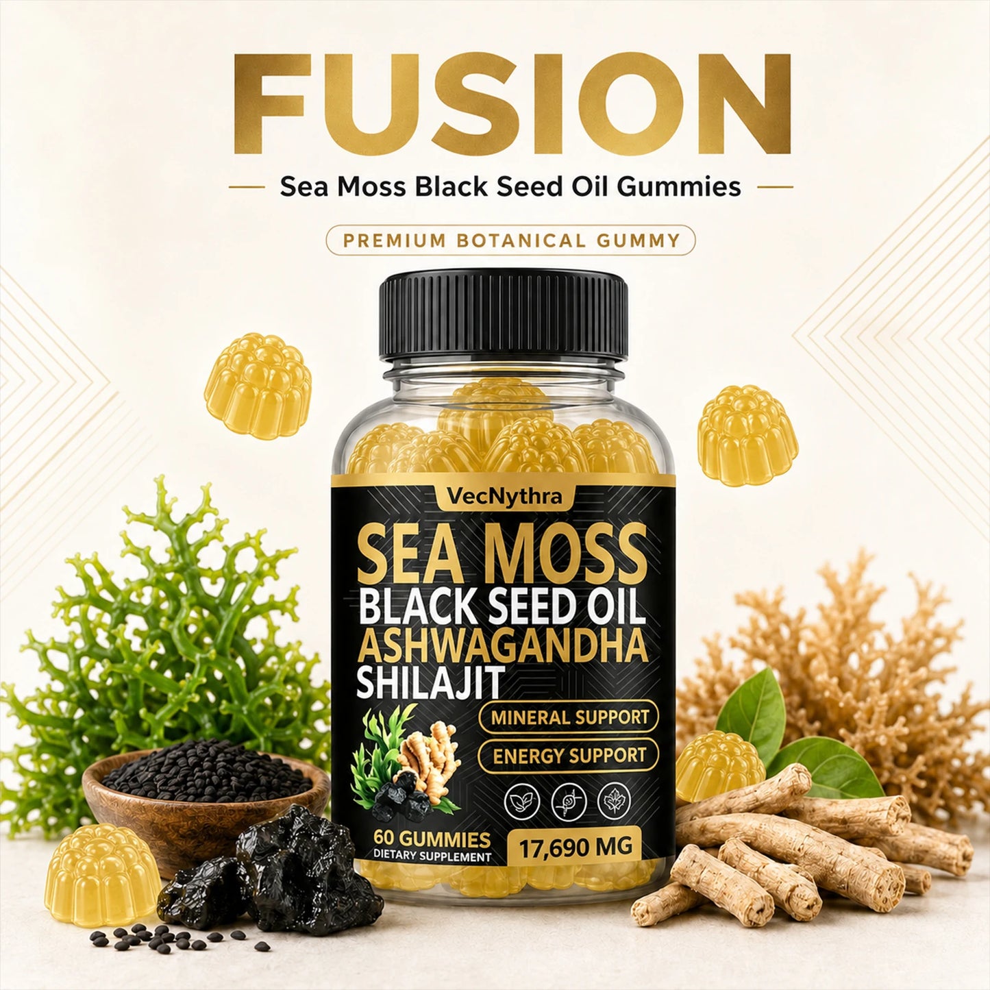 Powerful 60pcs Sea Moss & Shilajit Gummies | Boost Immunity & Energy
