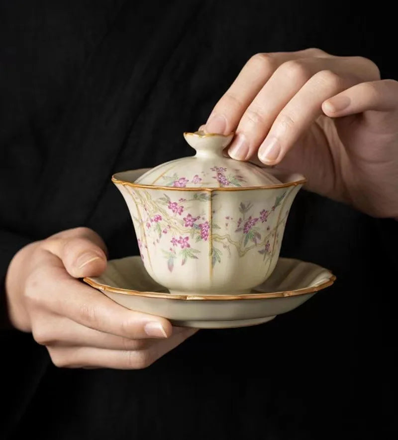 Retro Ceramic Tea Brewing Cup Set | Elegant Anti-Scald Teacup