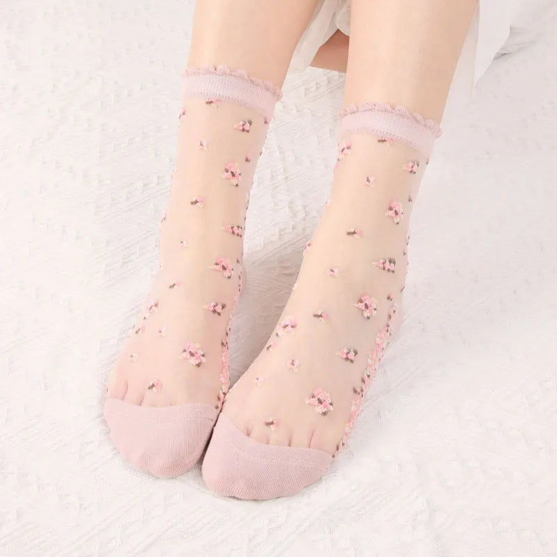 Women's Vintage Retro Flower Embroidery Long Socks | Summer Fashion