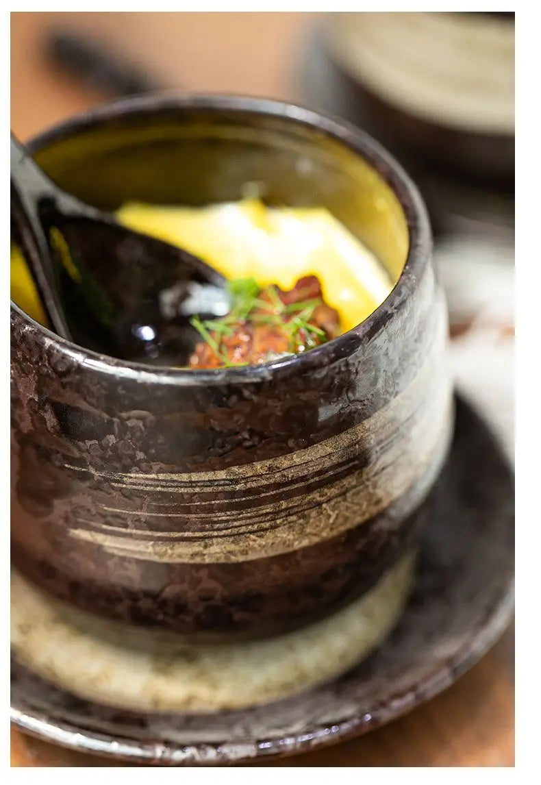 Japanese Retro Ceramic Stew Pot with Lid & Spoon Set | Multifunctional Soup Cup