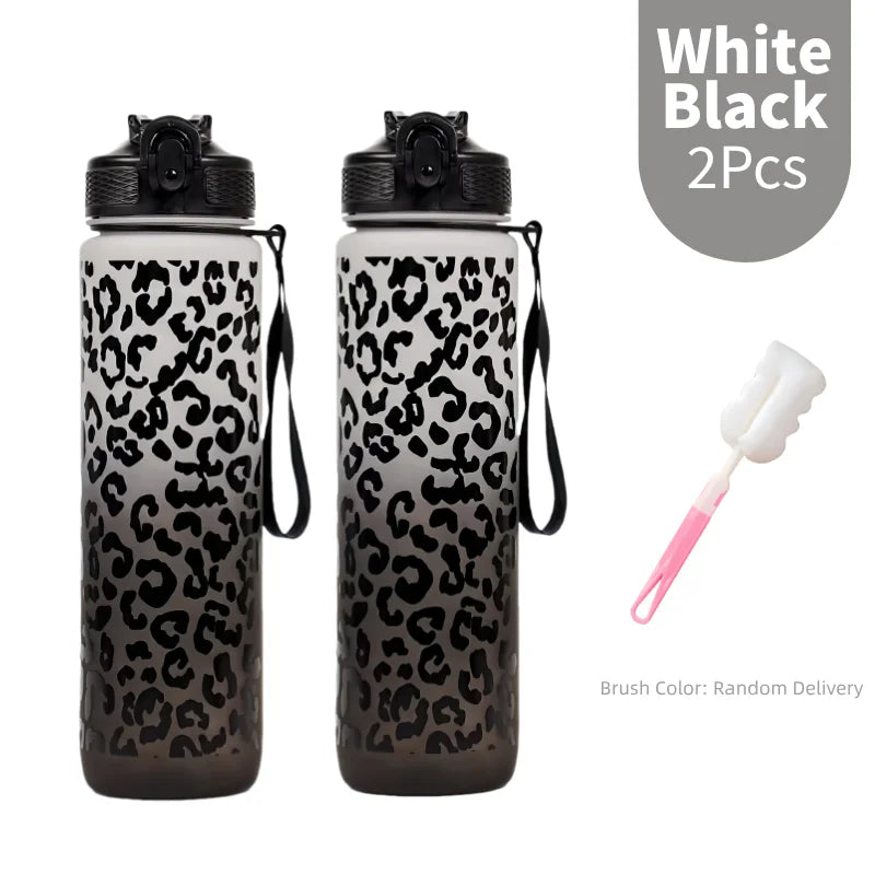 1 Liter Leopard Print Sports Water Bottle | Leak-Proof & Portable