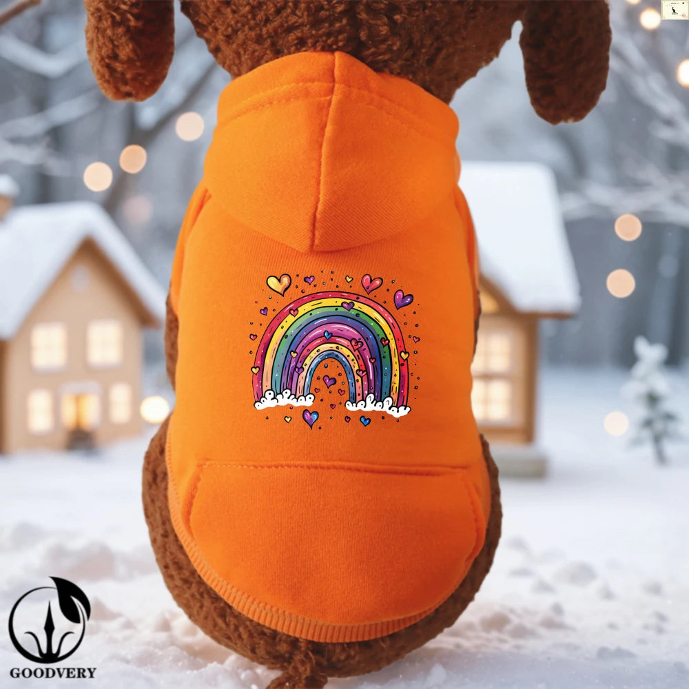 Sudadera con capucha elegante para perros | Divertido patrón de arcoíris de dibujos animados