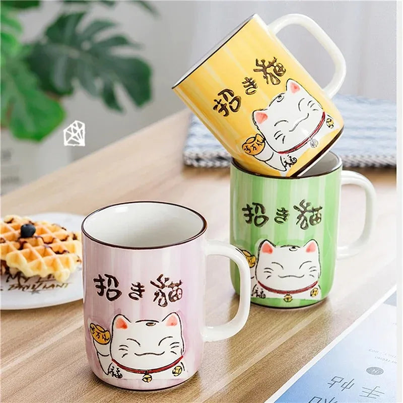 Taza de cerámica japonesa de gato de la suerte | Vajilla ecológica