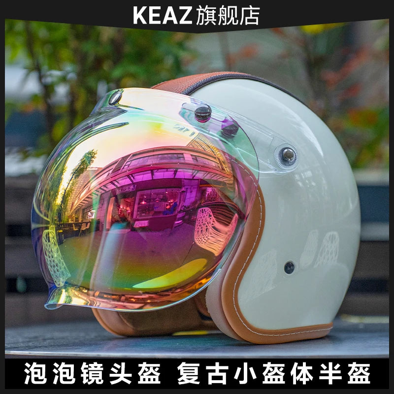 Retro Japanese Style Motorcycle Helmet with Bubble Shield