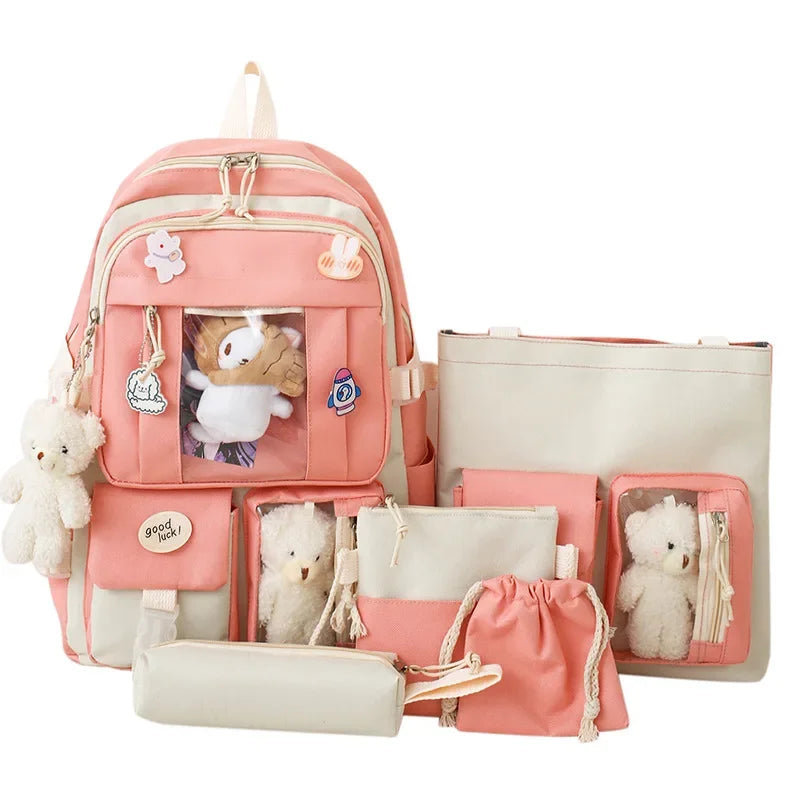 Large Capacity Kids Backpack | Versatile Nylon School Bag Set